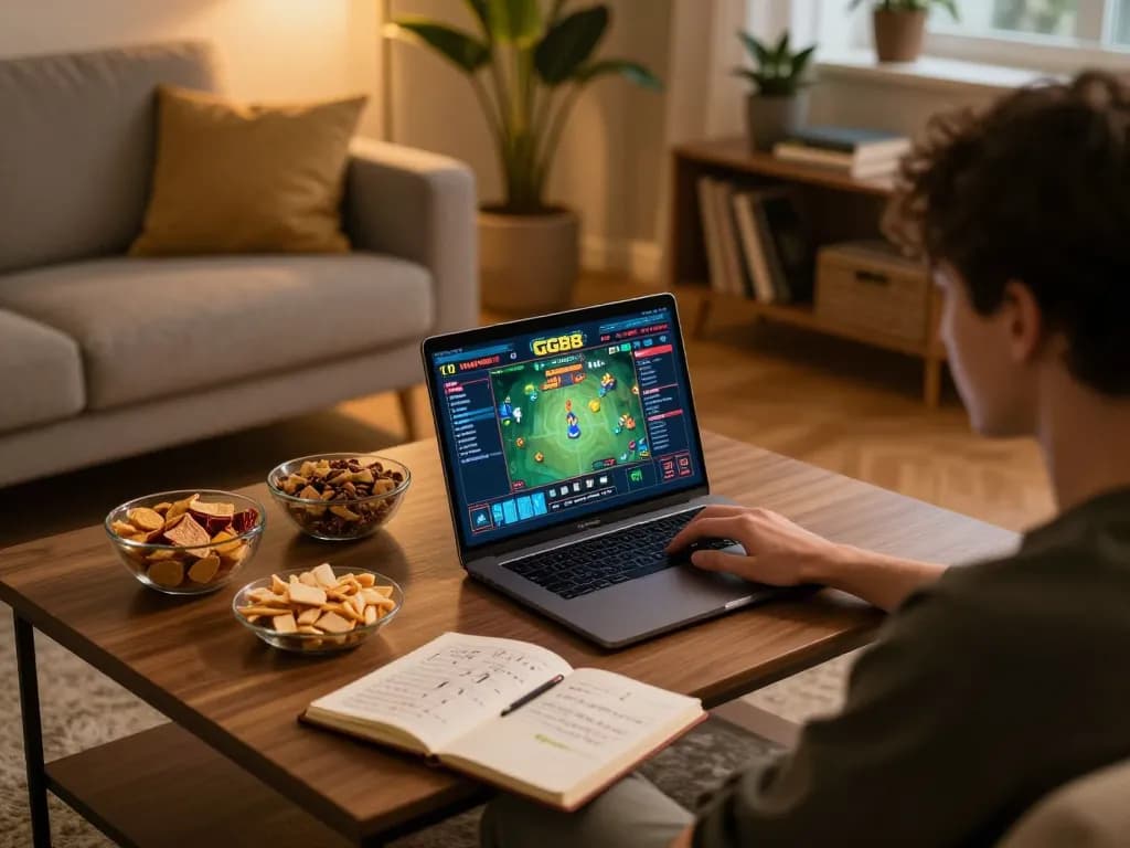Engaged player using GG88 for online gaming at home with a cozy atmosphere