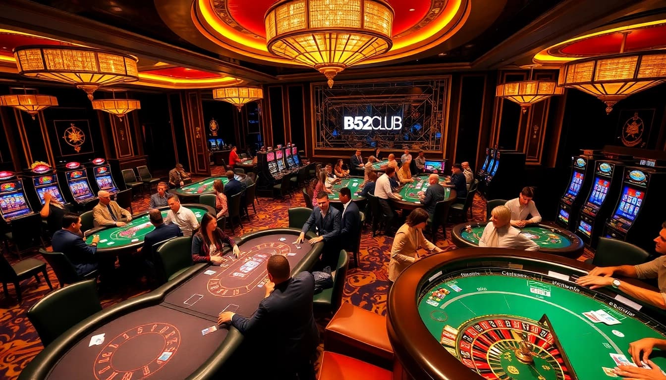 Excited players winning at B52CLUB casino tables with vibrant gaming action.