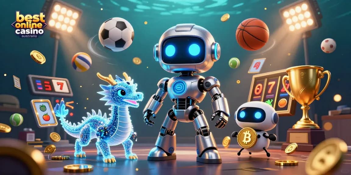 Experience the best online casino Australia through vibrant 3D casino illustration featuring a cyberpunk robot and slot elements.