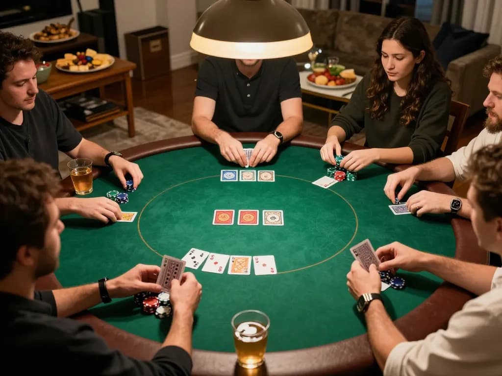Engaging poker game at home showcasing interactive gameplay with c168 com, friends enjoying a fun night.