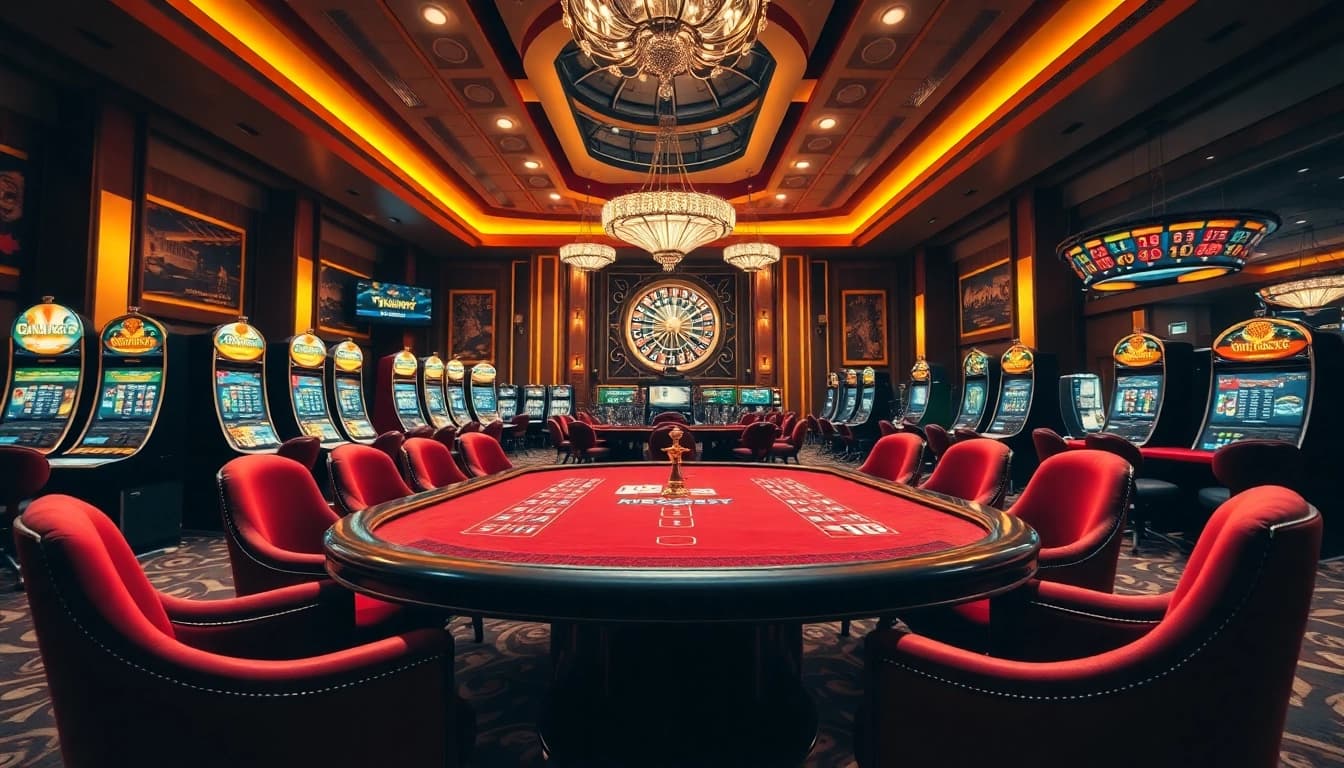Engaging casino scene emphasizing ĐĂNG NHẬP VT88, featuring vibrant games and luxury.
