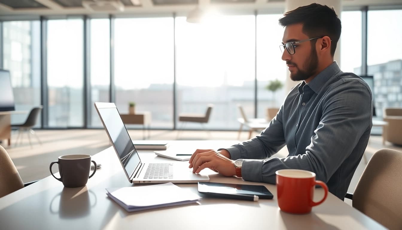 Streamlined process for applying to the uk eta online application featured in an office environment.