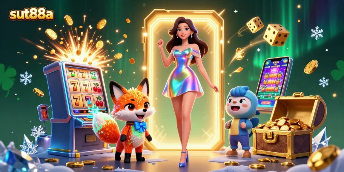 Spin the reels at sut88a and experience a vibrant jackpot explosion in a colorful casino scene.