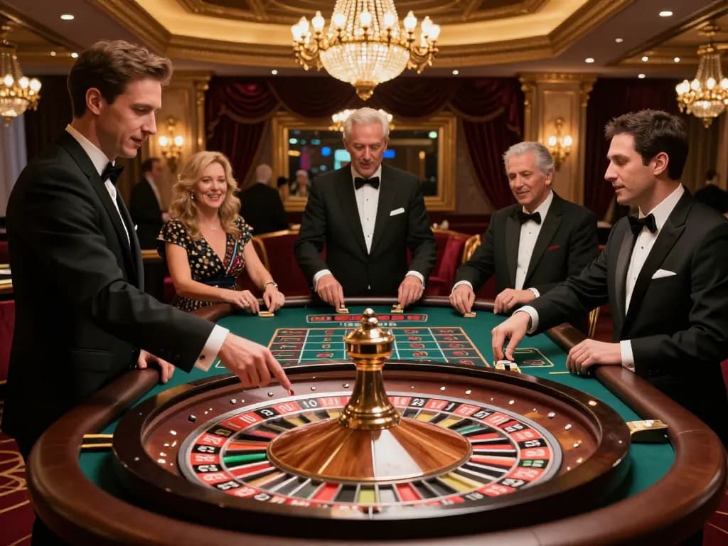 Các tín đồ LUCK8 đang thưởng thức một trò chơi roulette thú vị với các cược được đặt, minh họa cho cảm giác hồi hộp của trải nghiệm casino