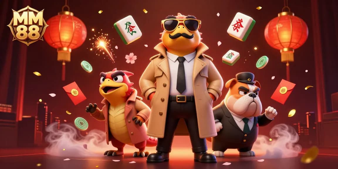 Experience MM 88's vibrant casino atmosphere with cartoon raptors at a VIP lounge.