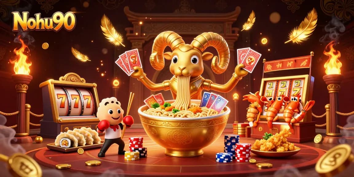 Nohu90 slot game illustration with unique characters and dynamic casino elements