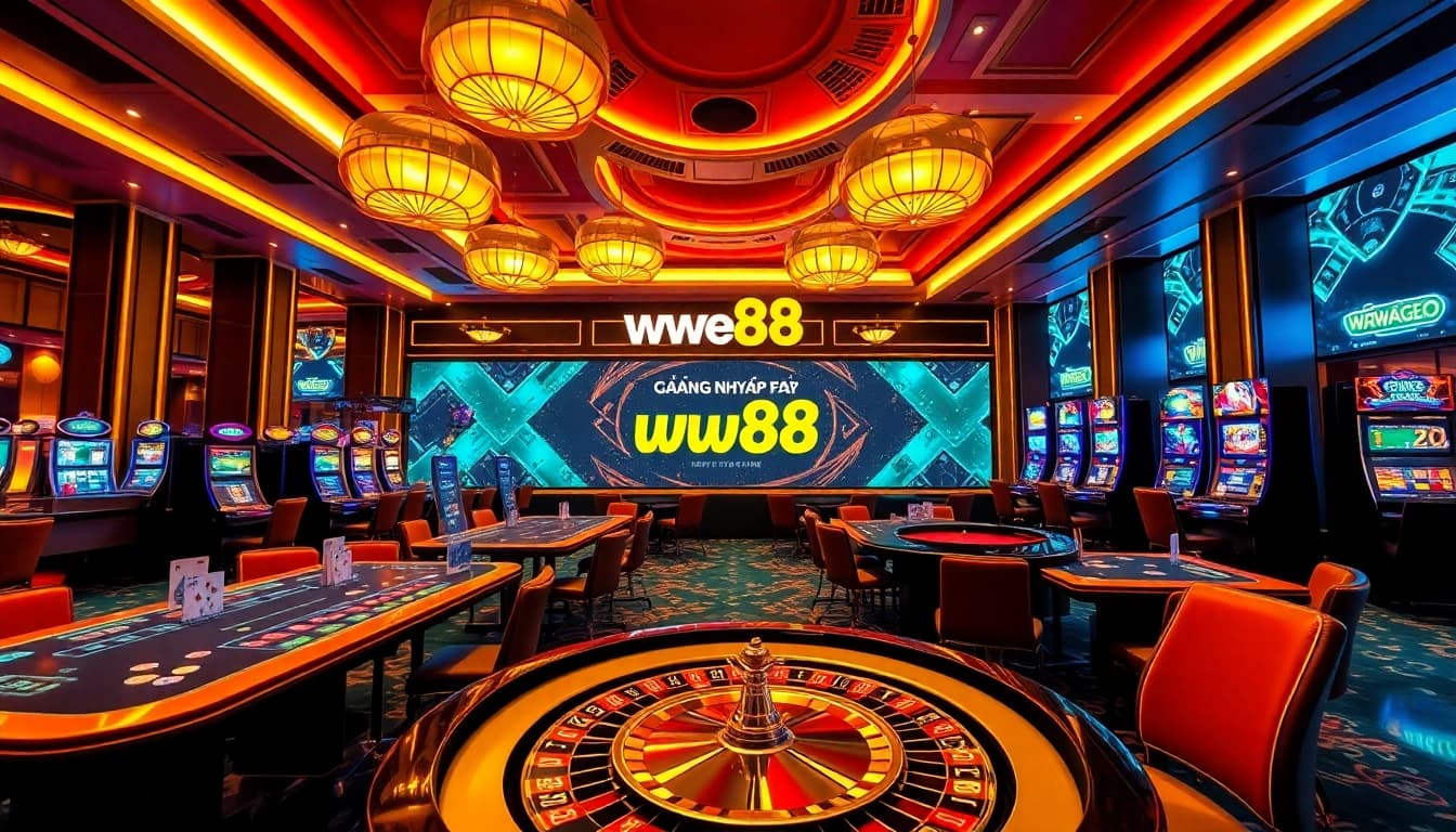 Login to ww88 with excitement at a vibrant online casino scene filled with games and betting excitement.