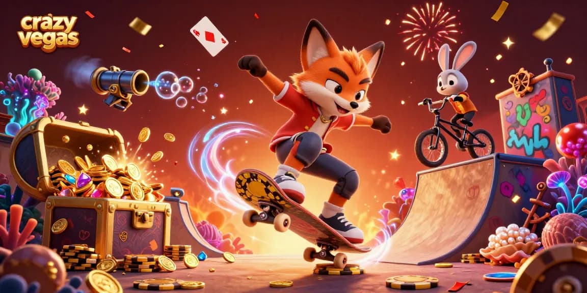 Experience high-stakes excitement at crazyvegas with dynamic casino-themed illustration featuring action-packed characters.