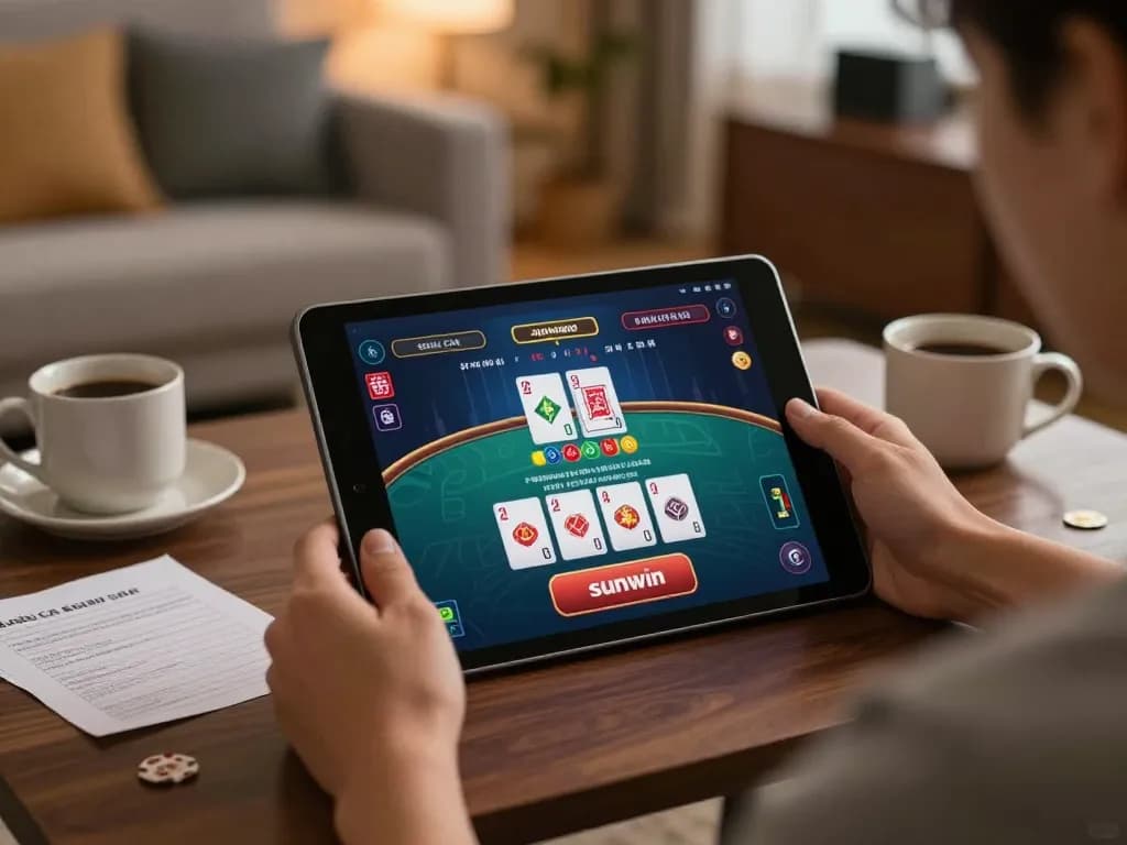 Engaging online casino gaming experience on nhà cái sunwin platform in cozy home setting.