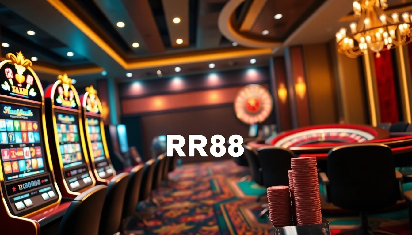 Engaging players at Trang Chủ RR88 with lively casino tables and vibrant slot machines.