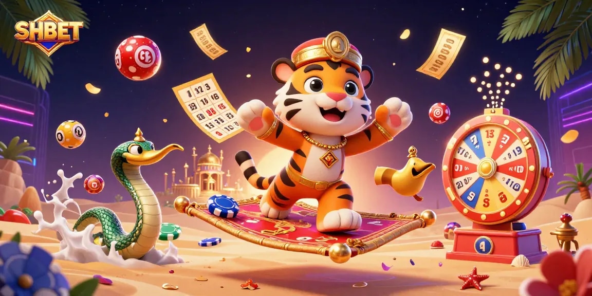 Experience the vibrant SHBET world with an Arabian Nights-themed casino adventure featuring a tiger sultan.