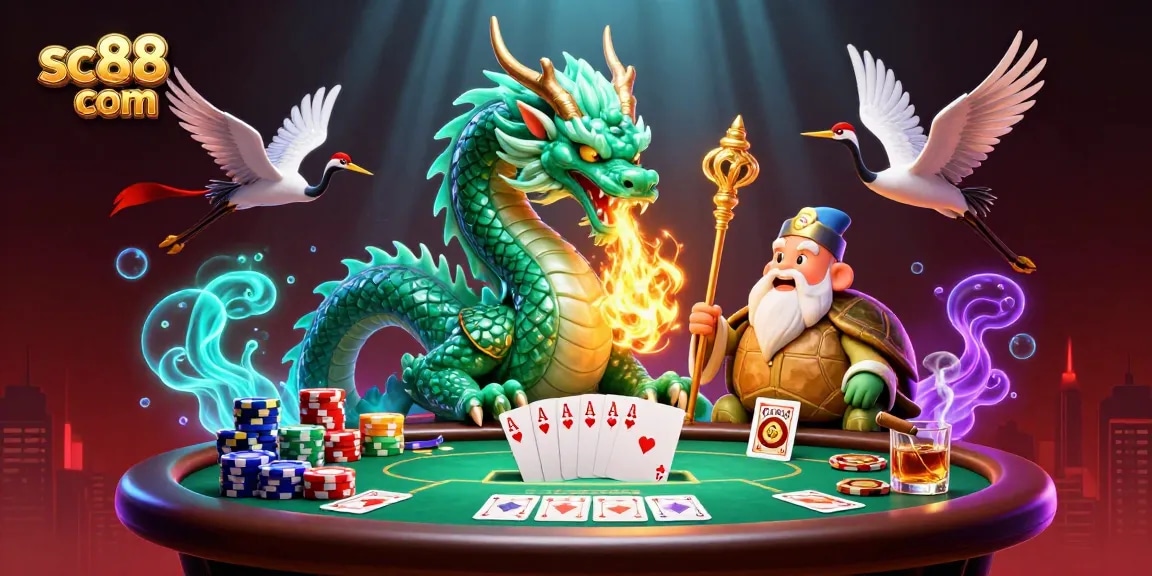 Engage with the action at sc88 com in this vibrant 3D illustration packed with poker elements.