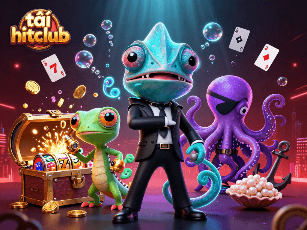 Play thrilling games and tải hitclub to discover vibrant slots and festive casino elements in a dynamic underwater scene.
