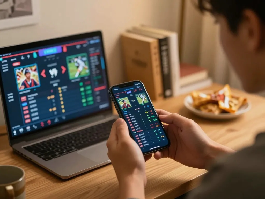 Engaged user analyzing odds on Nhà cái Luck8 mobile sports betting app.