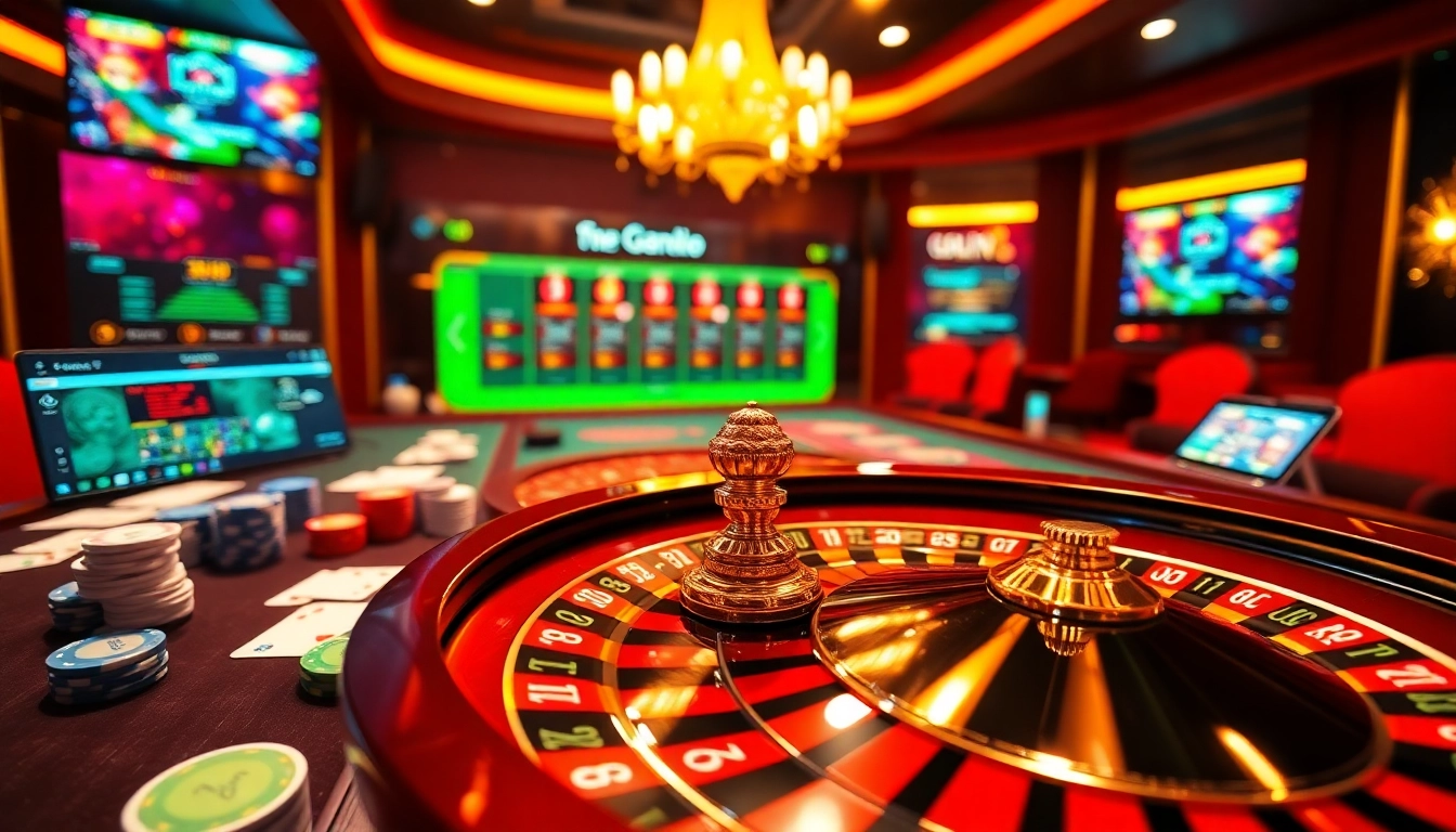Engage with thrilling games at https://68vip.co/, a premium online casino showcasing luxury poker tables, vibrant chips, and roulette wheels.