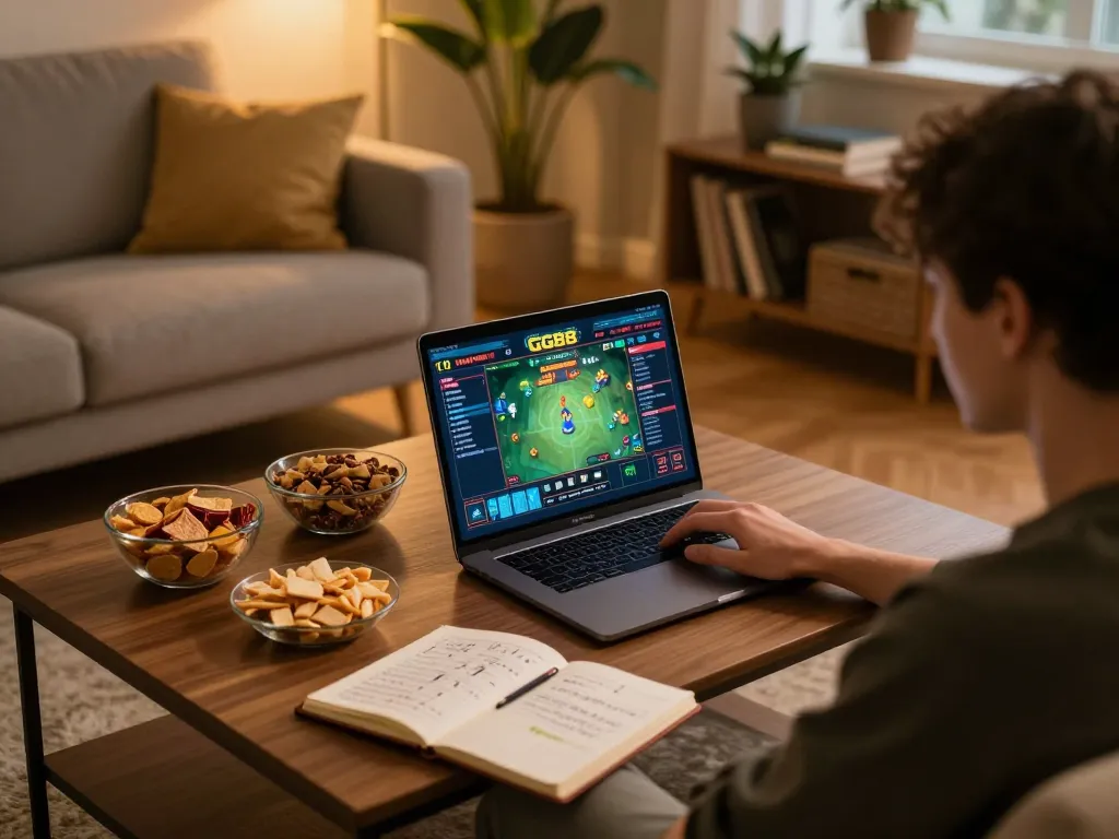 Engaged player using GG88 for online gaming at home with a cozy atmosphere