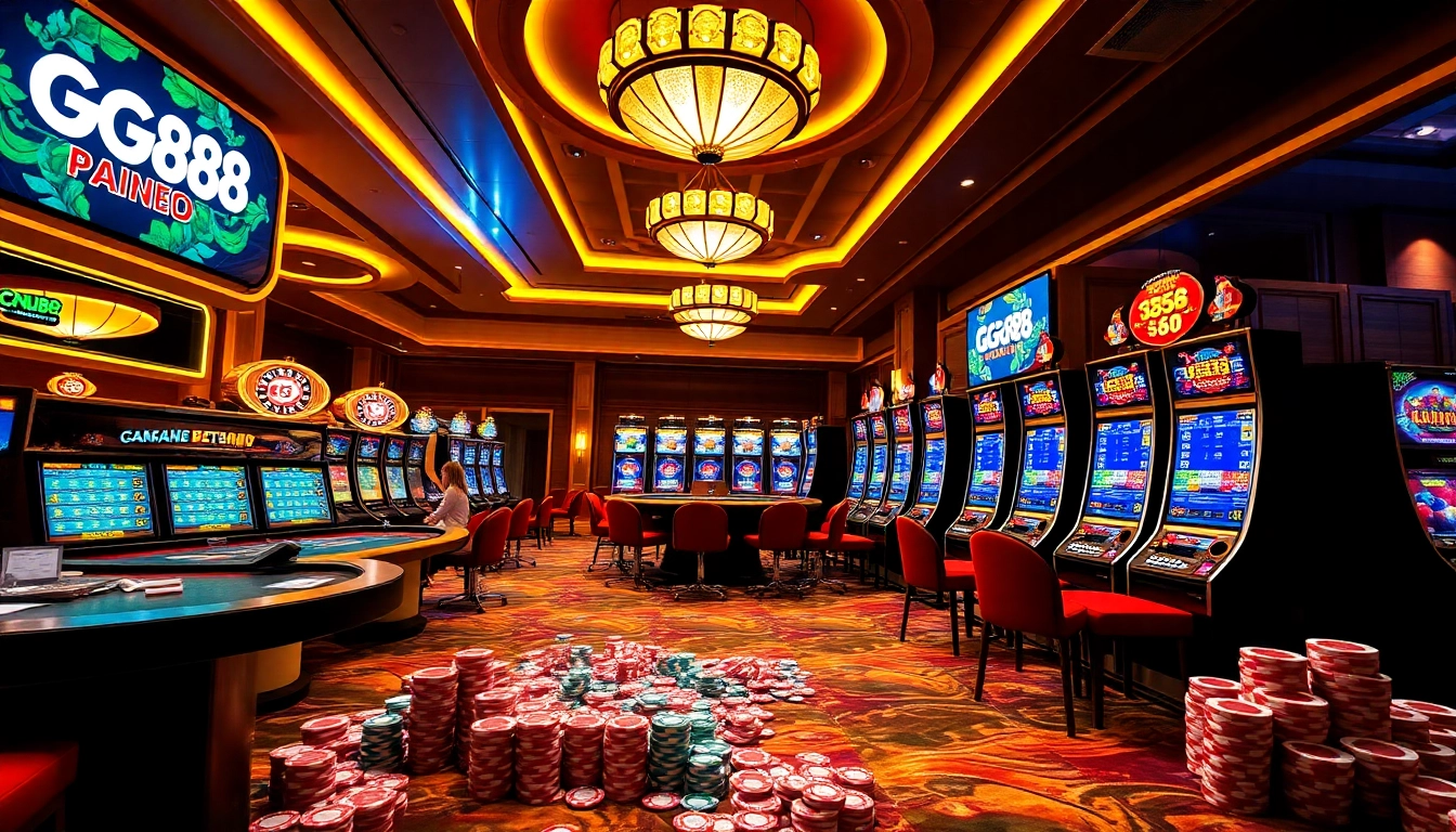 GG88 branding on a vibrant online casino scene with lively gaming action.