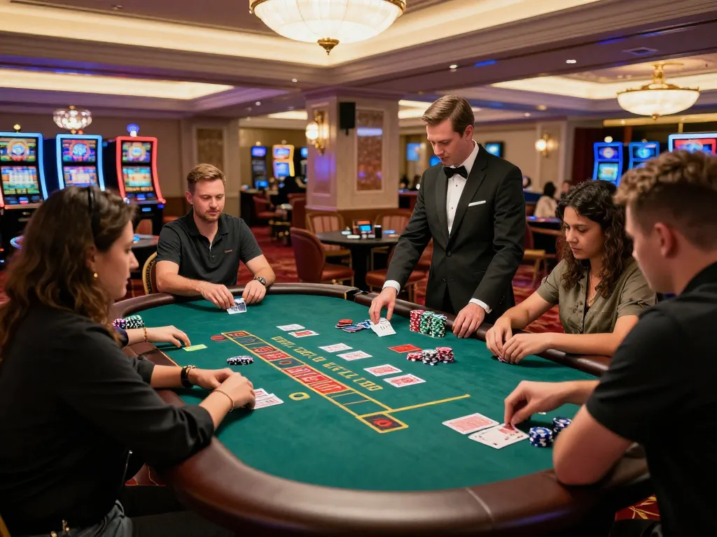 Players strategizing at the nhà cái lv88 blackjack table in an upscale casino.