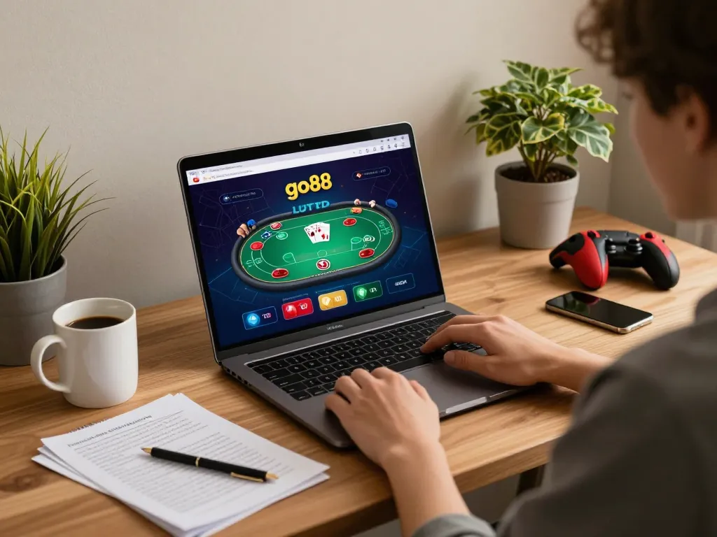 Engaging online player immersed in go88 gaming experience with detailed poker interface.