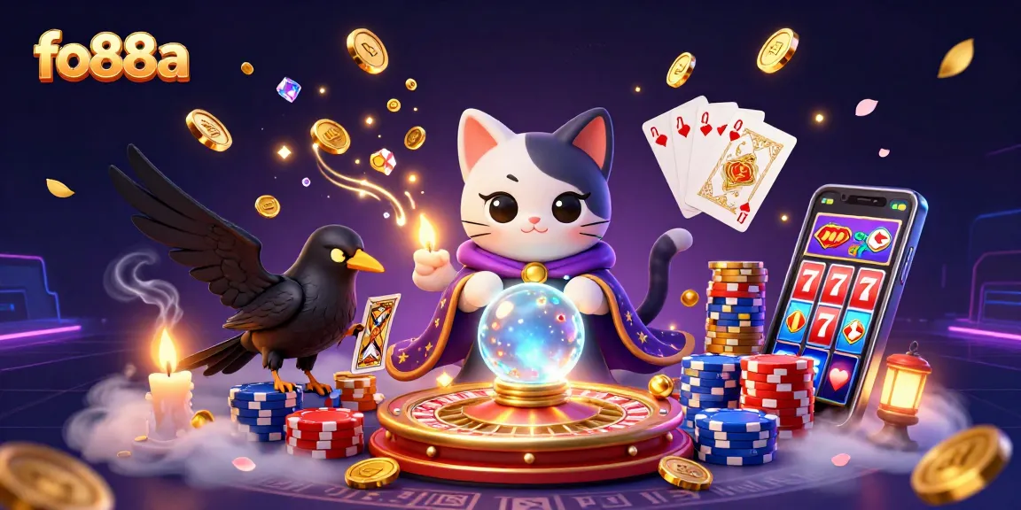 Experience fo88a's thrilling 3D casino adventure with mystic characters and games illuminating the scene.