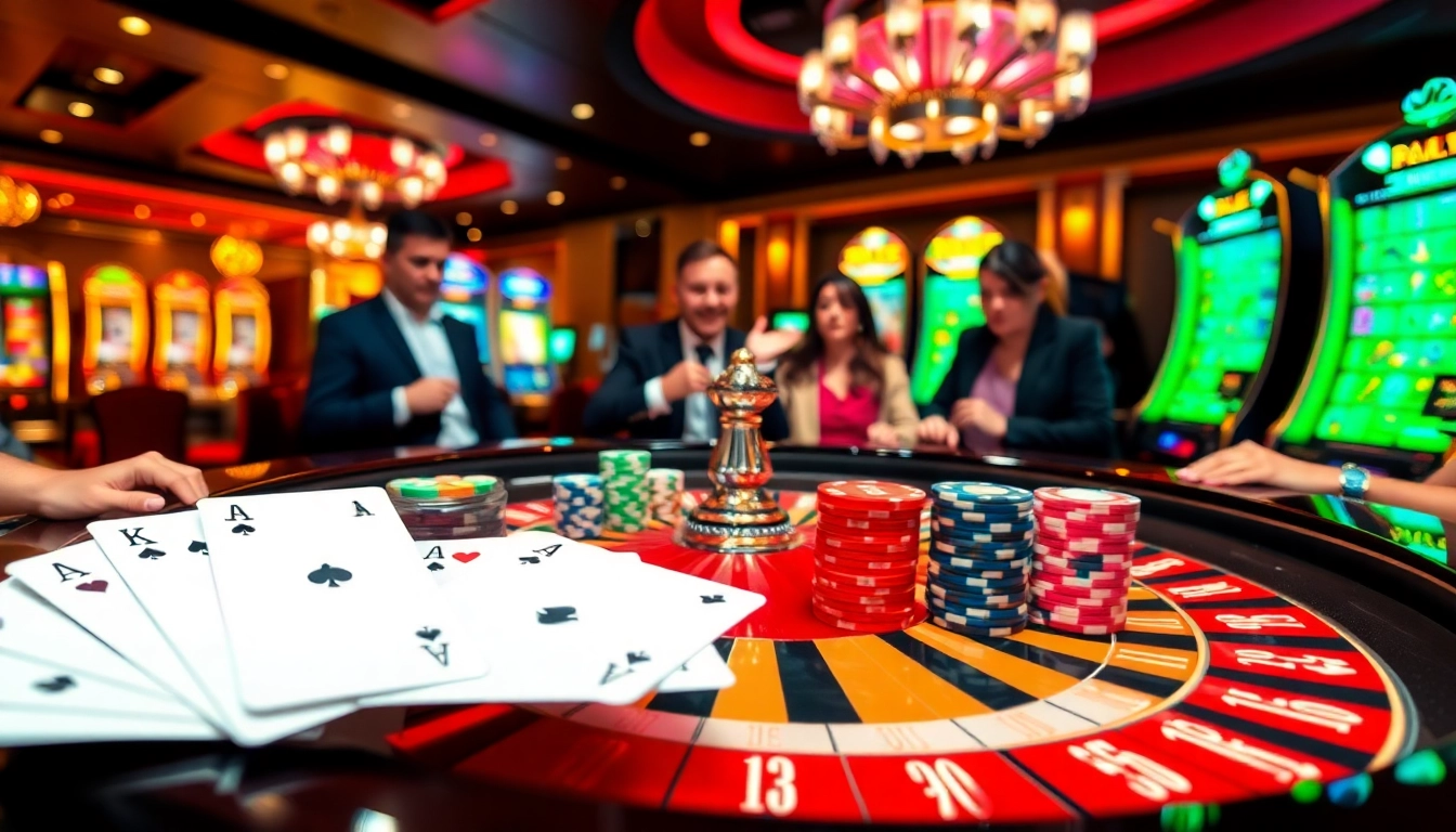 The excitement of players at a roulette table in a luxurious casino setting featuring https://debet13.com/.