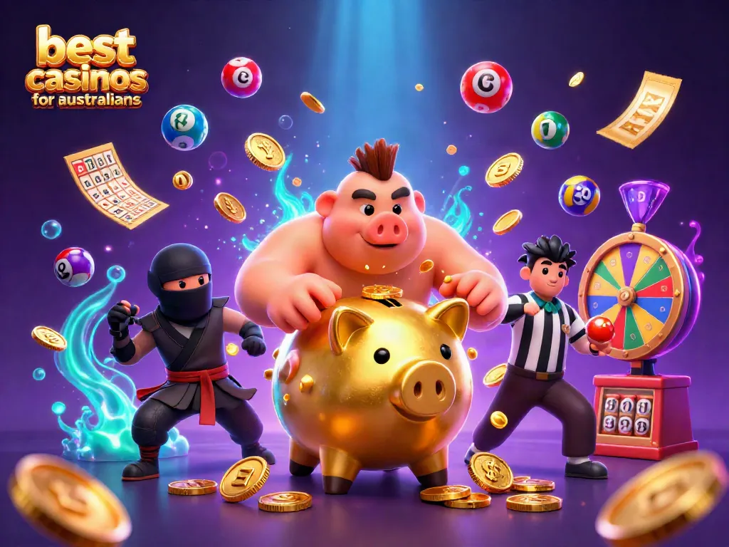 Engage with the best mobile casinos for australians in a dynamic gaming scene featuring vibrant characters and elements.