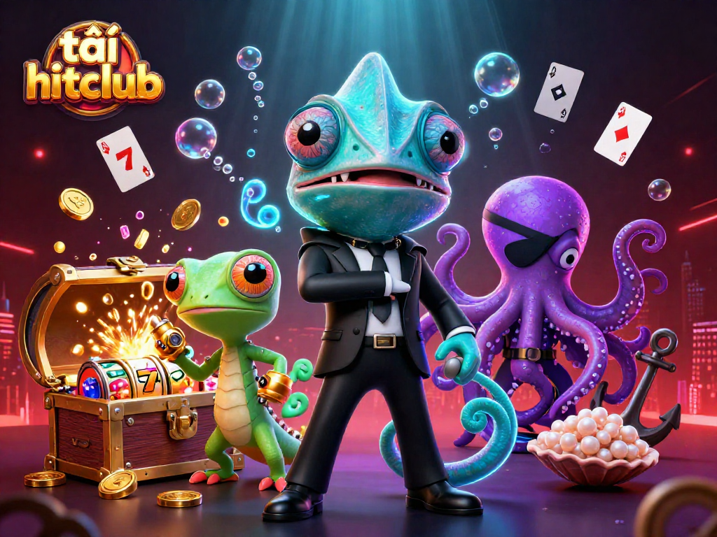 Play thrilling games and tải hitclub to discover vibrant slots and festive casino elements in a dynamic underwater scene.