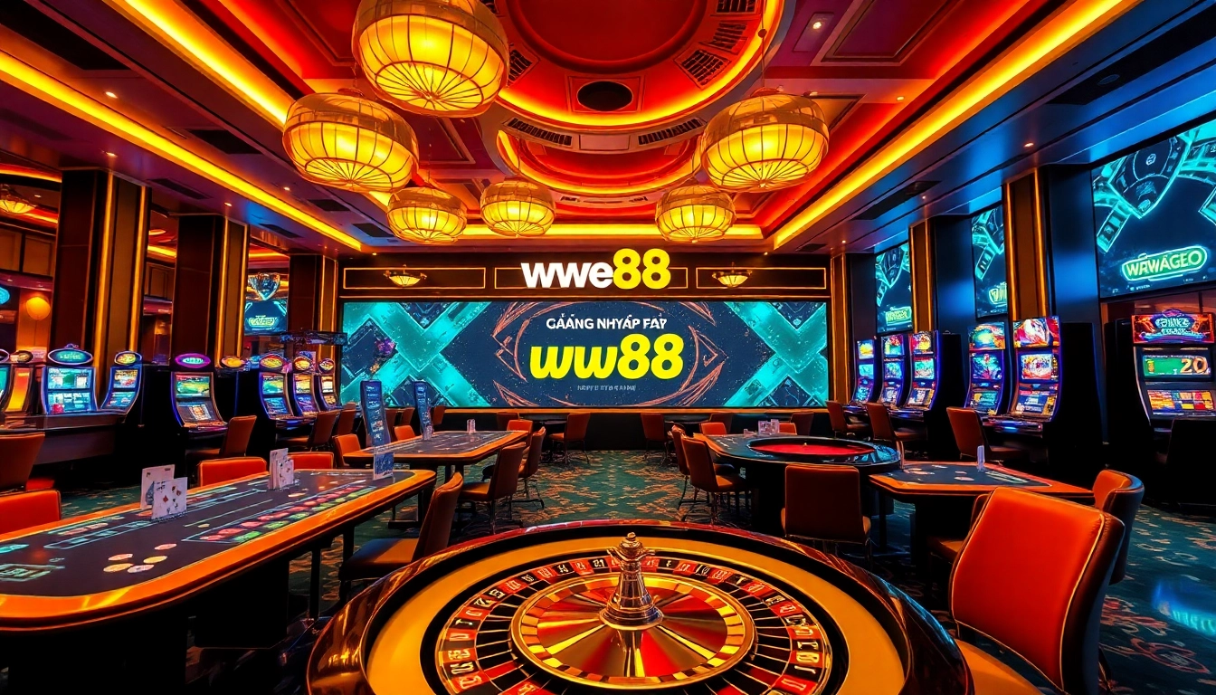 Login to ww88 with excitement at a vibrant online casino scene filled with games and betting excitement.