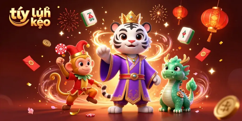 Experience thrilling gameplay with tỷ lệ kèo as a majestic tiger and jester monkey celebrate in a vibrant casino
