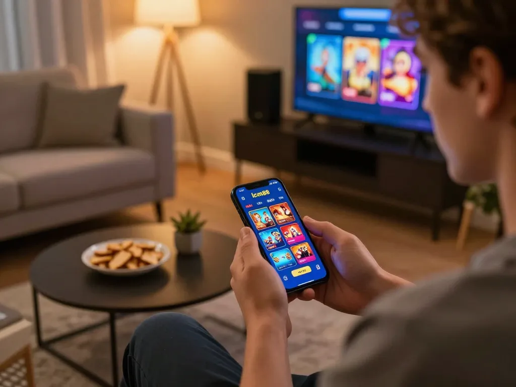 Engaging with icm88 mobile app in a cozy home casino setup.