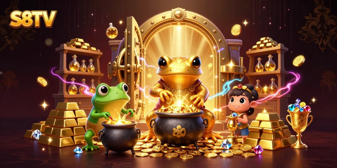 S8TV showcases a golden salamander alchemist creating gold coins in a vibrant casino-themed lab.