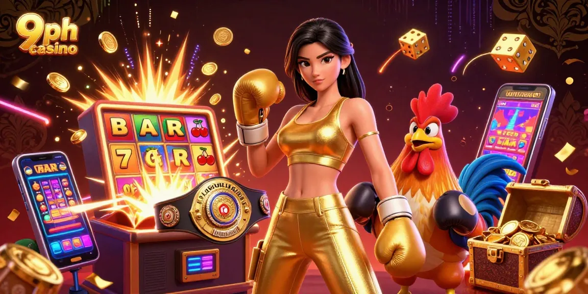 Experience the thrill of 9ph casino with vibrant gaming elements and dynamic characters in an electrifying scene.