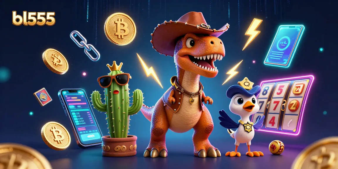 Engage in thrilling gameplay with bl555 featuring a T-Rex dinosaur and casino game elements.