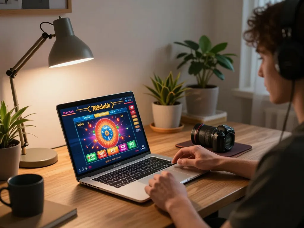 Player immerses in thrilling game action on 789clubb online casino app, showcasing vibrant screen and engaging setup.