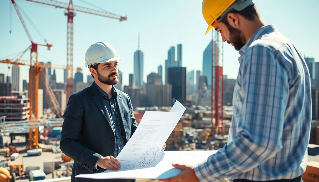 Manhattan General Contractor coordinating a construction site amidst the city skyline.