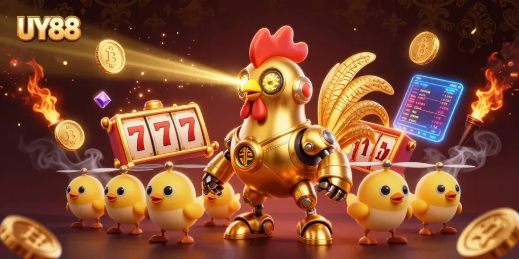 Join the UY88 action with thrilling slot games and crypto excitement in a vibrant 3D scene.