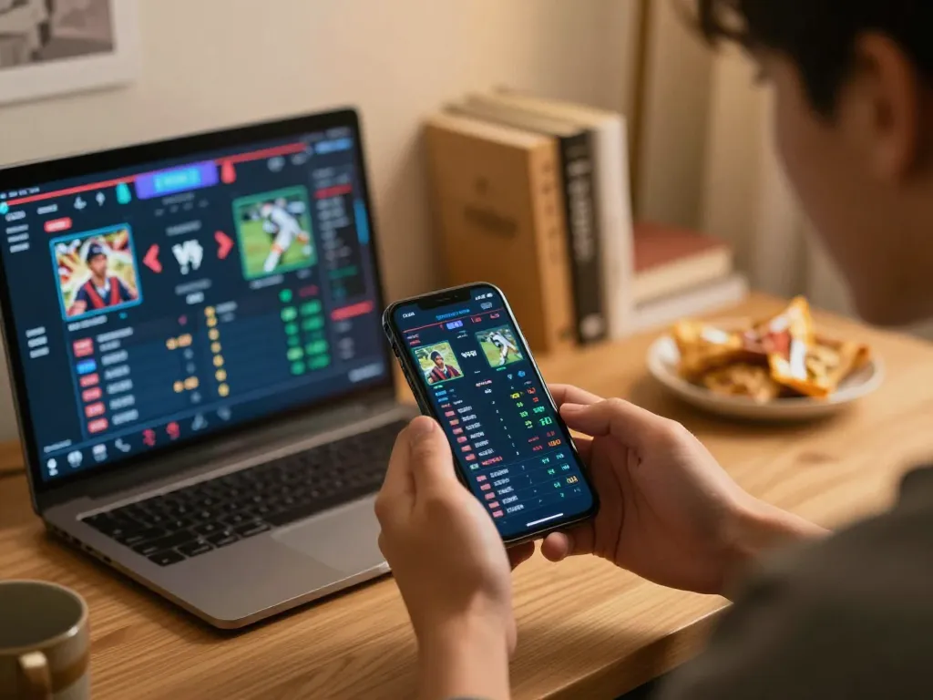 Engaged user analyzing odds on Nhà cái Luck8 mobile sports betting app.