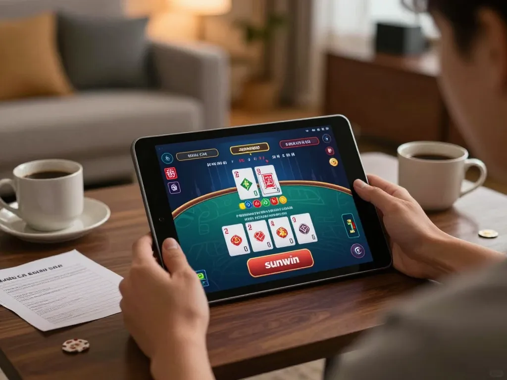 Engaging online casino gaming experience on nhà cái sunwin platform in cozy home setting.