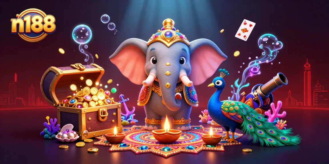 Experience the thrill of n188 gaming with vibrant characters and casino elements in a rich 3D scene.