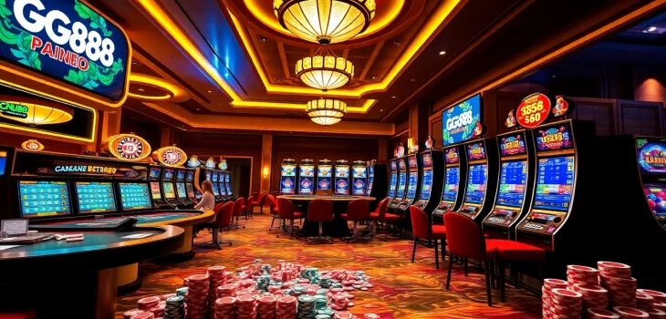 GG88 branding on a vibrant online casino scene with lively gaming action.