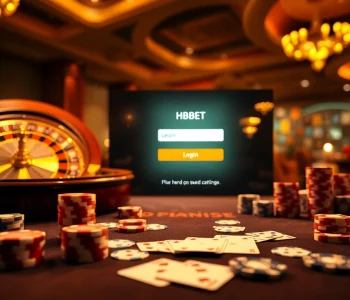 Engaging visual of ĐĂNG NHẬP HBBET login screen surrounded by casino elements.