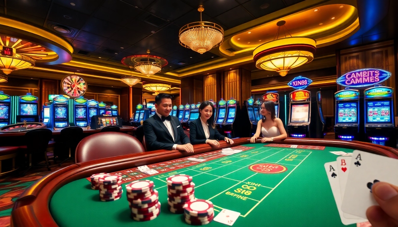 Players enjoy immersive gaming experiences at XIN88's luxurious casino tables, highlighting excitement.