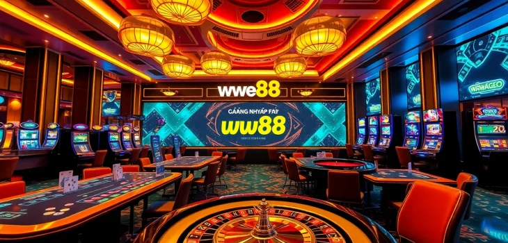 Login to ww88 with excitement at a vibrant online casino scene filled with games and betting excitement.