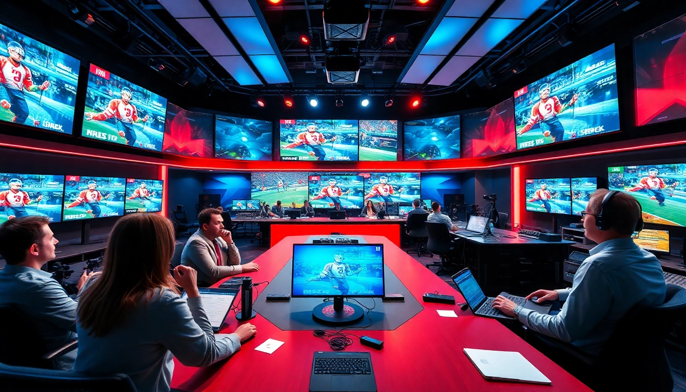 Engaging hosts discussing key moments in Sports Broadcasting within a dynamic studio setting.