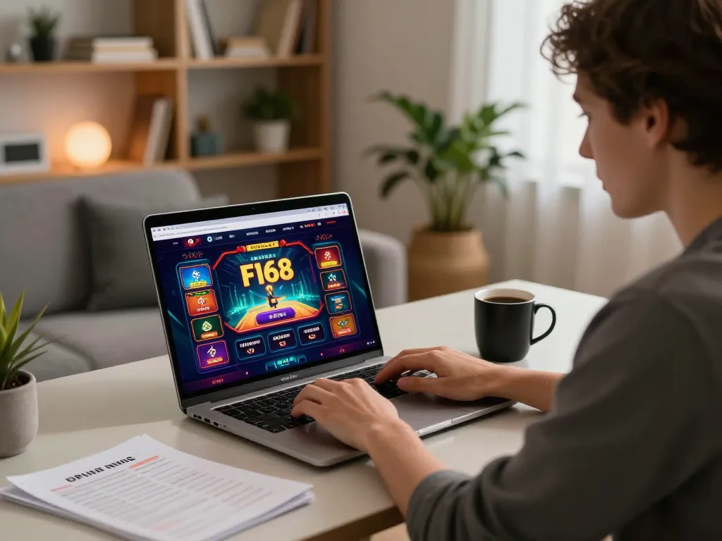 Engaging home gaming scene with F168 online casino, highlighting strategic gameplay and user-focused environment.