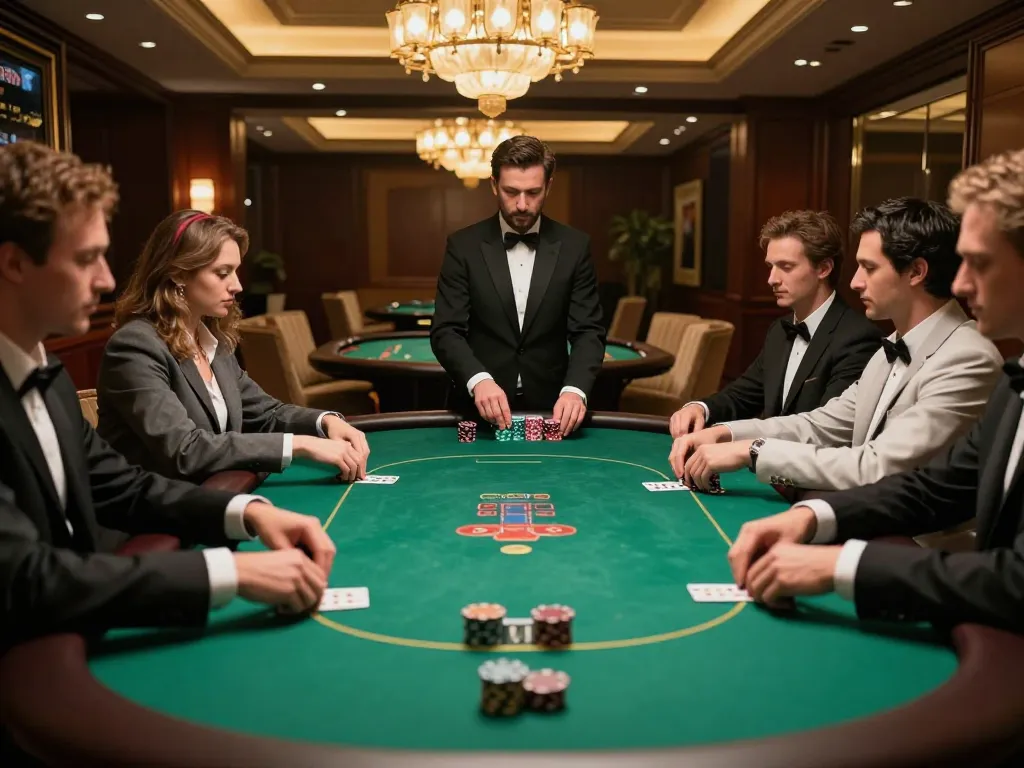 RR88 NAVY VIP poker scene with engaged players enjoying high-stakes gameplay in an elegant setting