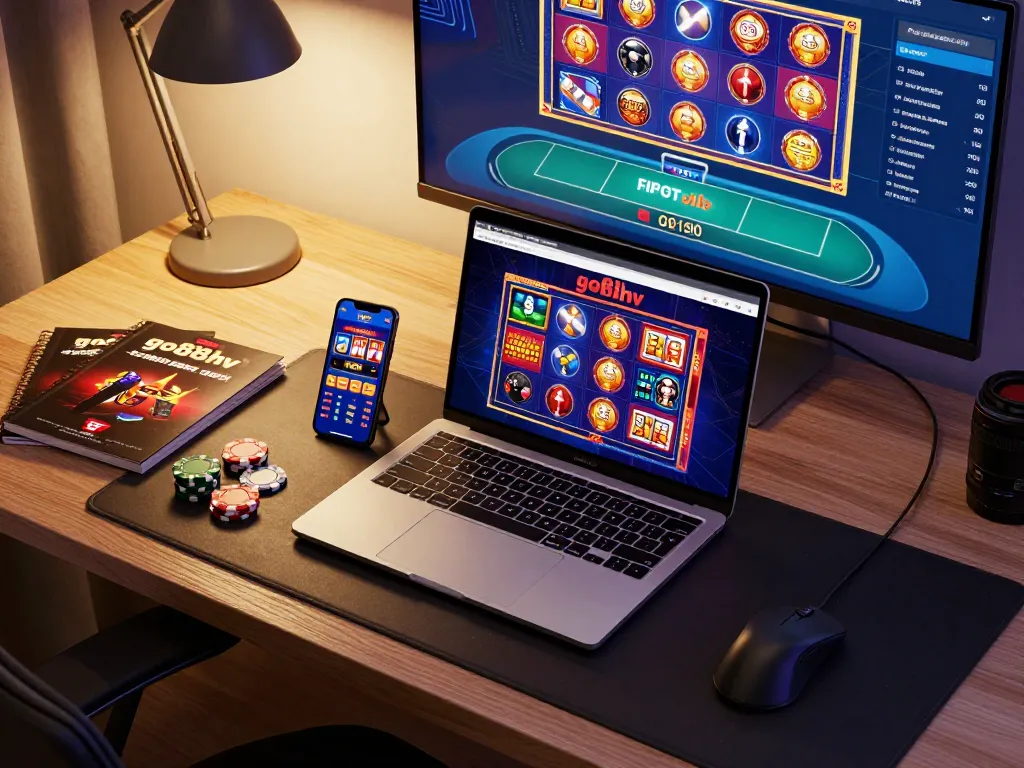 Engaging online gaming setup featuring go88hv interface on laptop and smartphone, enhancing responsible gambling enjoyment.