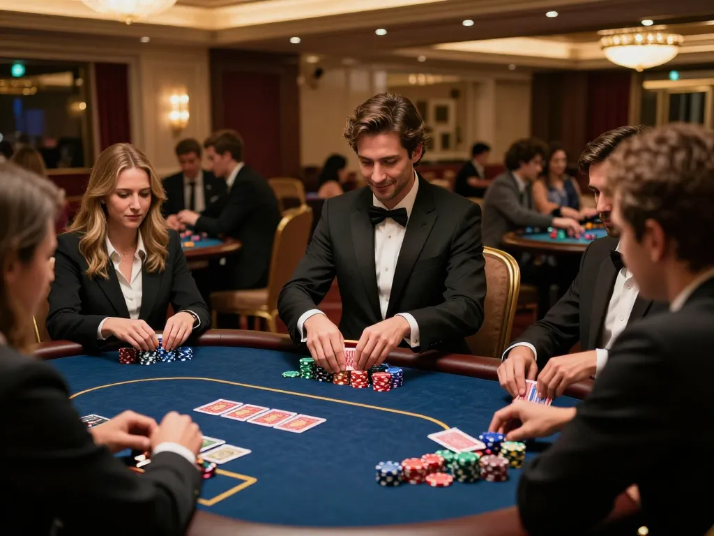 Engaging players at RR88 SELECT poker table, showcasing strategic gameplay in an upscale casino.