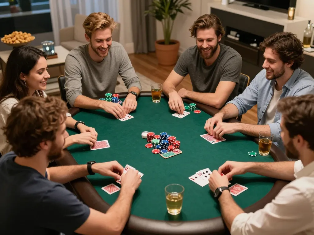 Poker night at home with friends enjoying 789 CLUB gaming experience