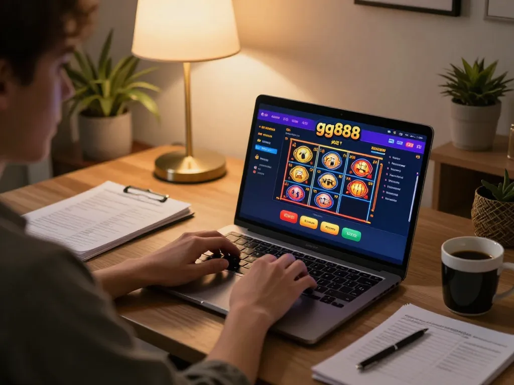 Engaging gameplay on nhà cái gg88 showcased in a cozy online gaming setup.
